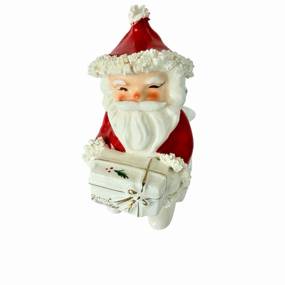 Vtg Napco 1950’s Spaghetti Santa With Gift Planter Candy Cane Holder Christmas